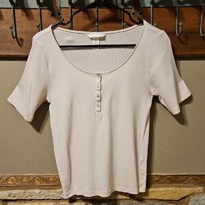 H&M Cream Short Sleeve Ribbed Top Size Large